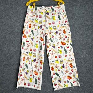 OAT New York Food Print Wide Leg Jeans White Mediterranean Novelty‎ Size 12/31
